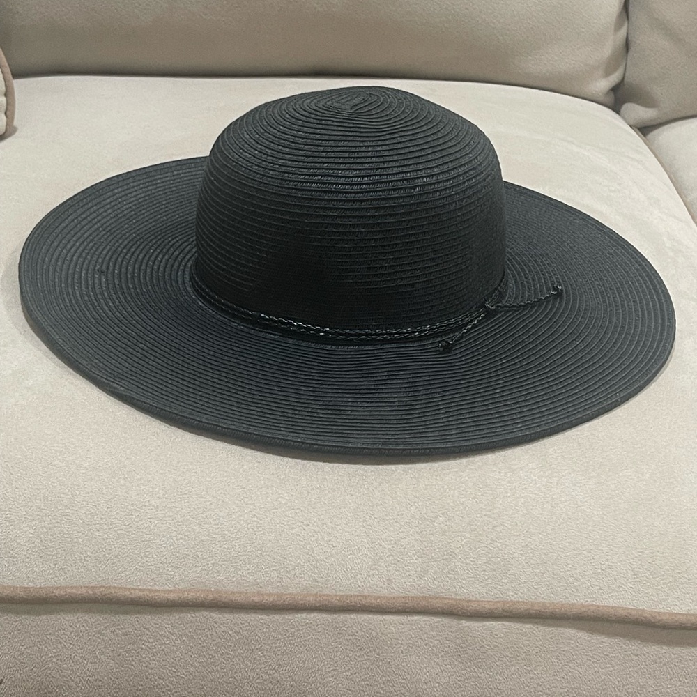 Nine West Floppy Sun Hat With Tie Band Black Beach Summer Vacation OS - Picture 7 of 11